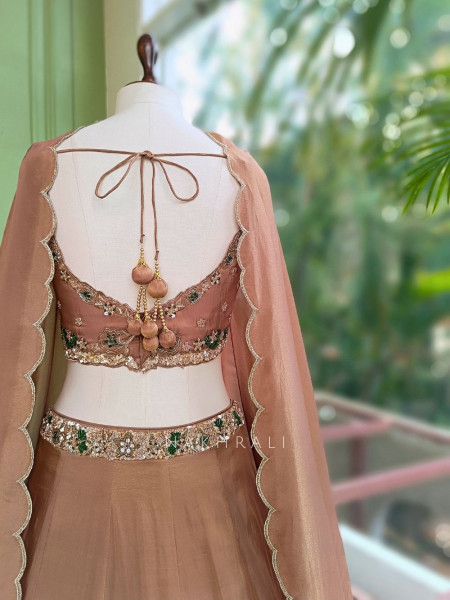 Shanaya Brown Indo Western Lehenga Set with Cut Dana Work