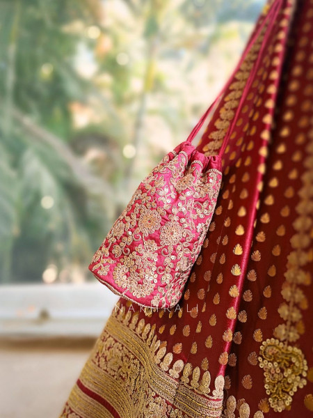 Nayrita Maroon Bridal Lehenga with Zari Sequin and Gota Work