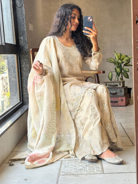 Zohra Sequin Embroidered Suit Set with Tassel Detail