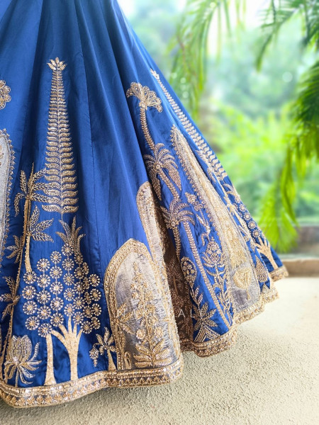 Oasis Royal Blue Silk Satin Lehenga