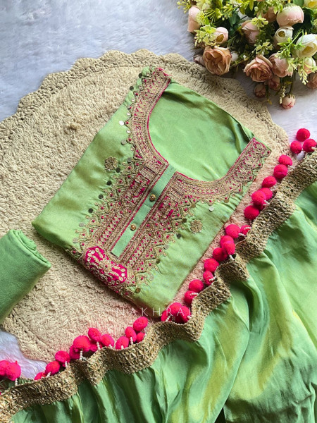 Rivya Green Embroidered Neck Dress Material Set