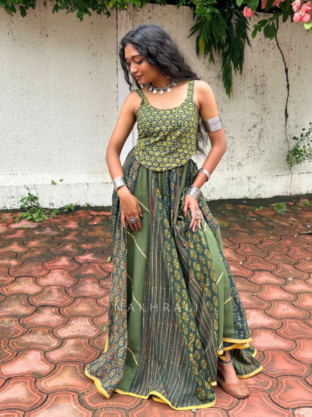 Tribal Green Mandala Flared Skirt