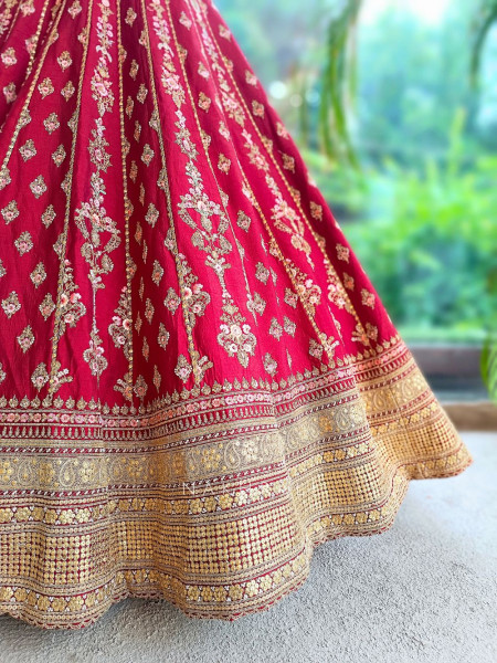 Surkh Noor Red Heritage Bridal Lehenga with Scalloped Dupatta