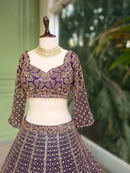Rivanya Purple Embroidered Lehenga Set
