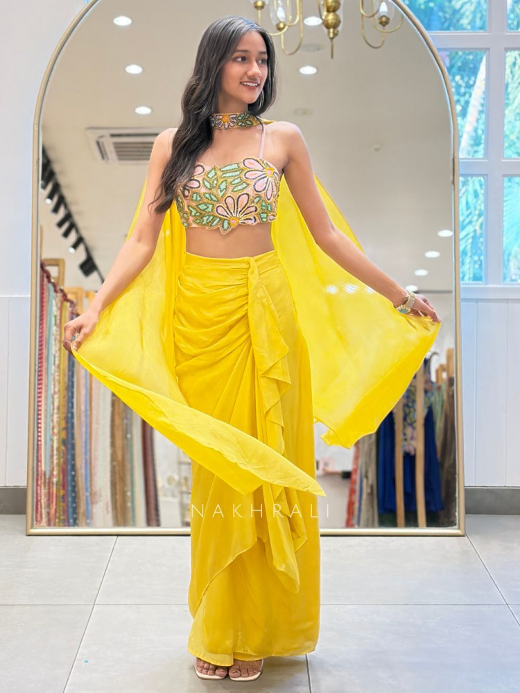 Image of Sunshine Stunner Embroidered Crop Top Skirt Set
