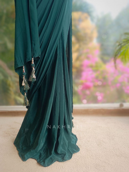 Zerina Emerald Drape Saree with Sequin Bead Blouse