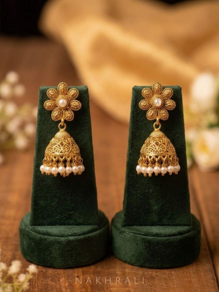 Chitralekha White Pearl Necklace Set with Jhumka Earrings