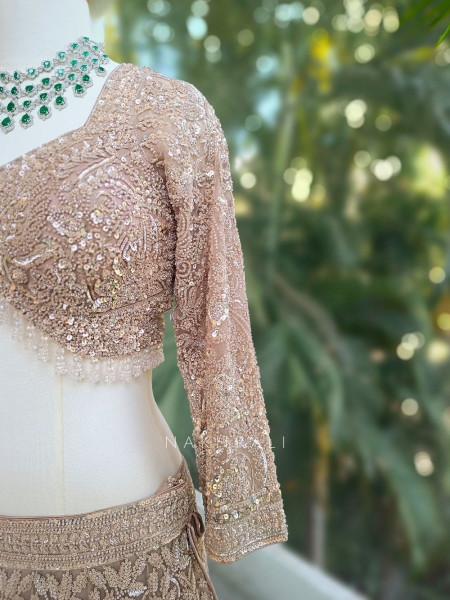 Rovena Brown Beaded Sequin Embroidered Bridal Lehenga Set