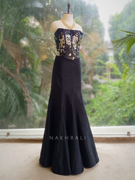 Cosmic Charm Black Sequin Indo-Western Lehenga
