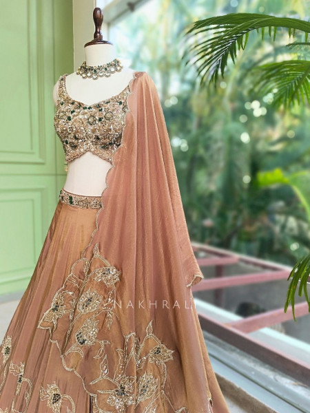 Shanaya Brown Indo Western Lehenga Set with Cut Dana Work
