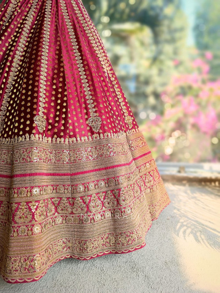 Nayrita Maroon Bridal Lehenga with Zari Sequin and Gota Work