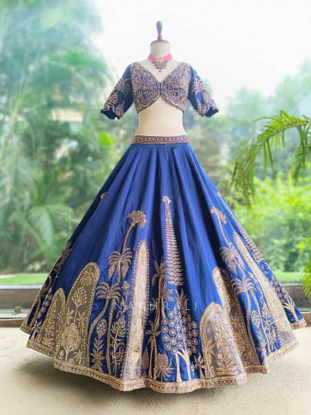 Oasis Royal Blue Silk Satin Lehenga