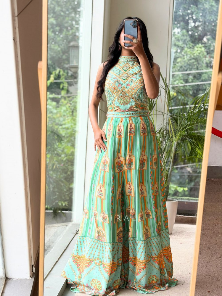 Image of Juliette Green Jumpsuit With Jharokha Print