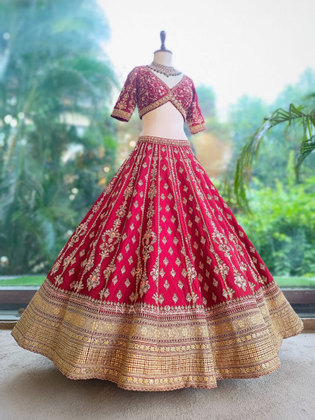 Surkh Noor Red Heritage Bridal Lehenga with Scalloped Dupatta