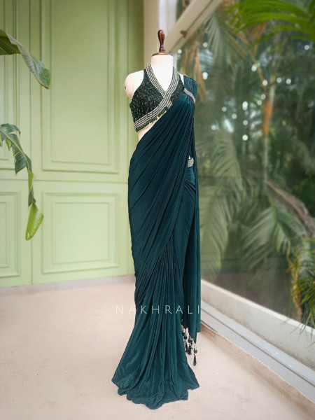 Zerina Emerald Drape Saree with Sequin Bead Blouse
