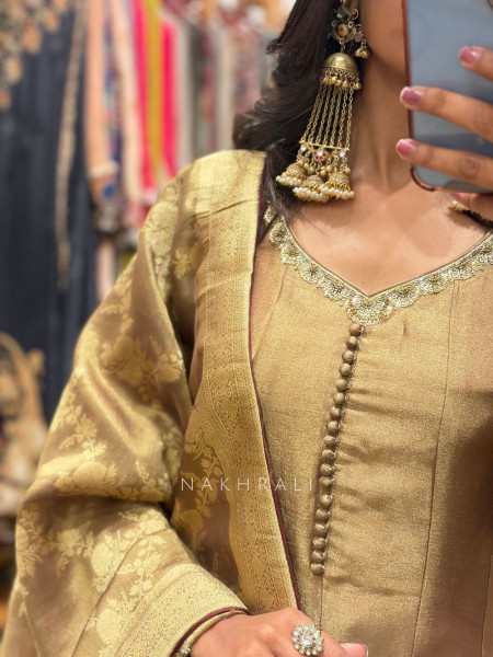 Rajvanshi Brown Woven Anarkali Set
