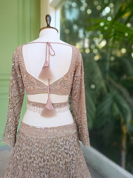 Rovena Brown Beaded Sequin Embroidered Bridal Lehenga Set