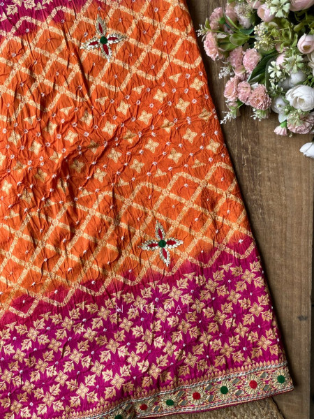 Marlowe Magenta Bandhej Saree with Embroidered Border and Running Blouse Piece