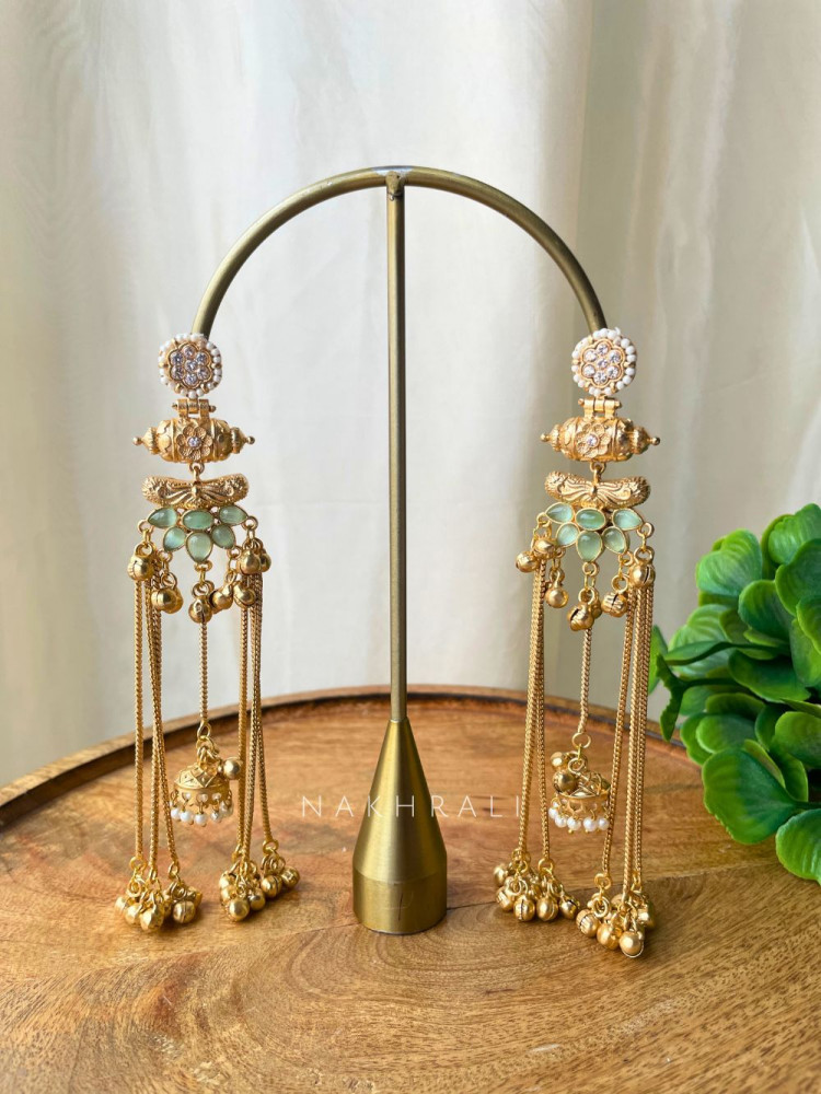 Image of Zunaira Sea Green Kashmiri Long Earrings