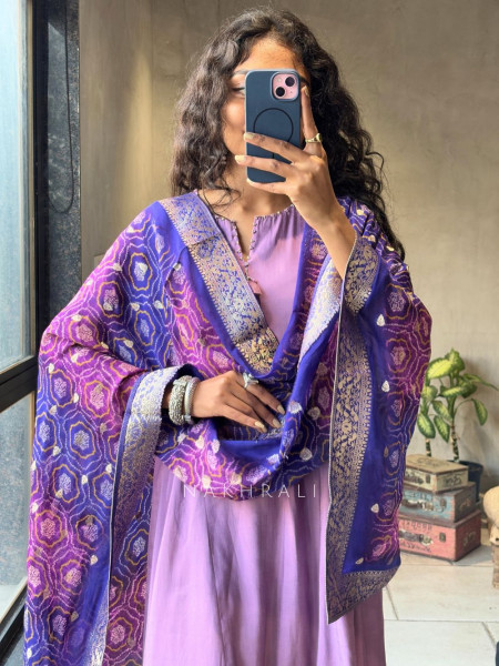 Zivara Purple Flared Anarkali Set with Dupatta