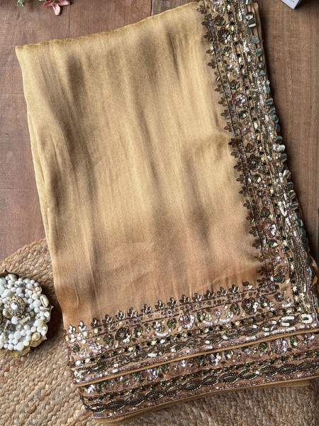 Lustre Trellis Golden Tissue Silk Saree with Readymade Blouse