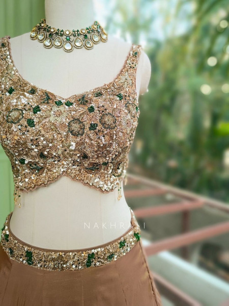 Shanaya Brown Indo Western Lehenga Set with Cut Dana Work