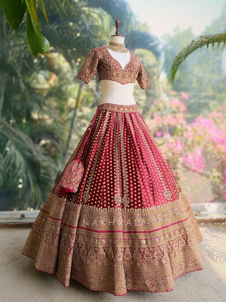 Nayrita Maroon Bridal Lehenga with Zari Sequin and Gota Work
