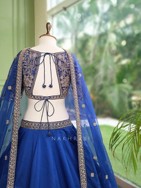 Oasis Royal Blue Silk Satin Lehenga