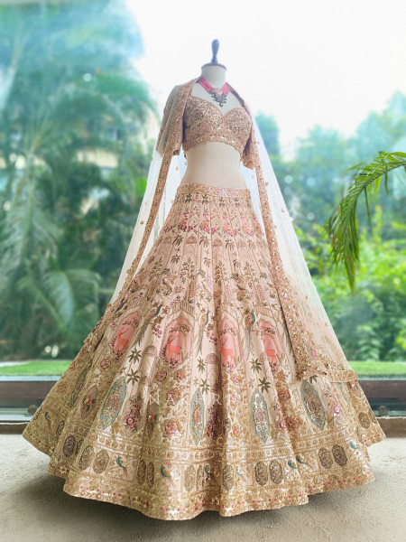 Mrinalika Beige Silk Georgette Lehenga Set With Pichwai Heritage Embroidery