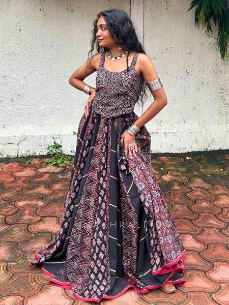 Tribal Black Mandala Flared Skirt