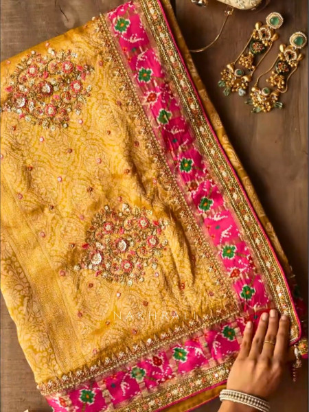 Samriddhi Mustard Saree with Embroidery & Readymade Blouse