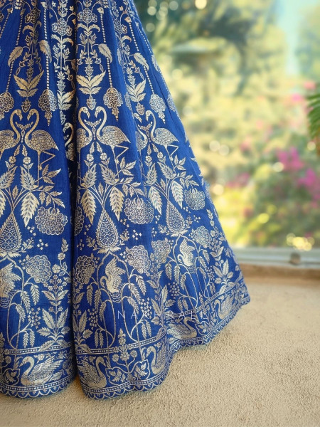 Sereva Blue Lehenga Set with Silver Brocade Work