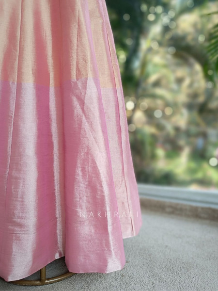 Virelle Pink Silk Anarkali Suit Set with Zari and Sequin Work