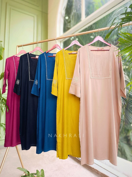 Naira Maroon Cotton Kurta with Pleated Neck and Embroidery