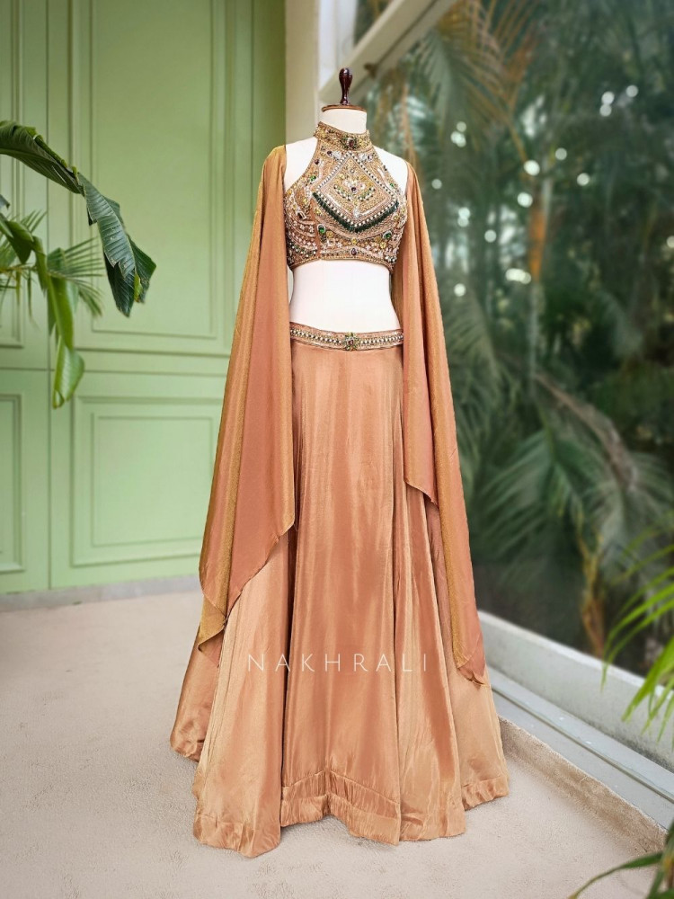 Image of Kairava Brown Zari and Bead Embellished Lehenga Set