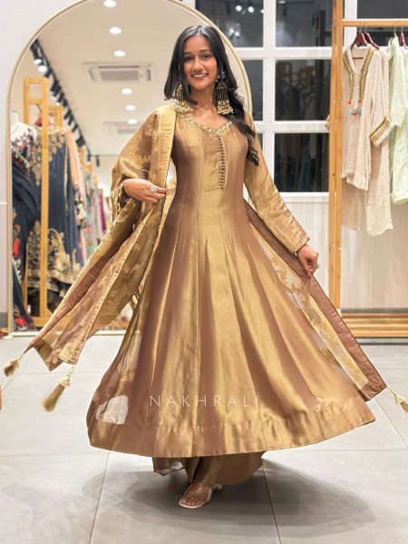 Rajvanshi Brown Woven Anarkali Set