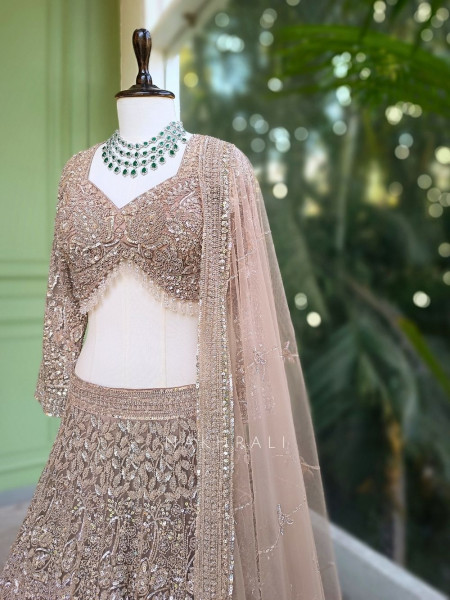 Rovena Brown Beaded Sequin Embroidered Bridal Lehenga Set