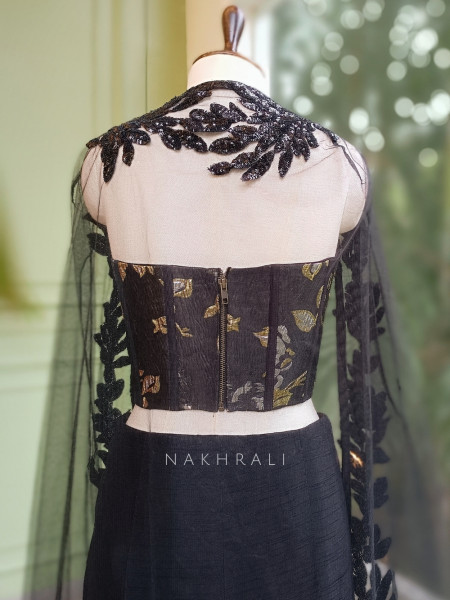 Cosmic Charm Black Sequin Indo-Western Lehenga