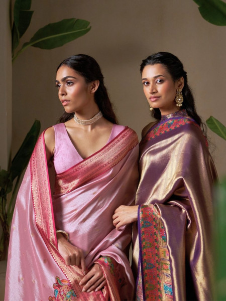 Royal Plum Tissue Dola Silk Saree with Heritage Motif Border