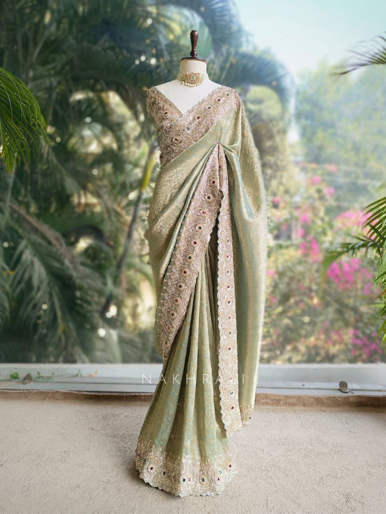Image of Tarini Green Kanjivaram Saree with Zari and Sequin Border