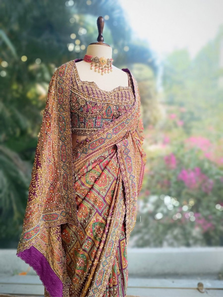 Aarvani Purple Saree with Sequin and Bead Work