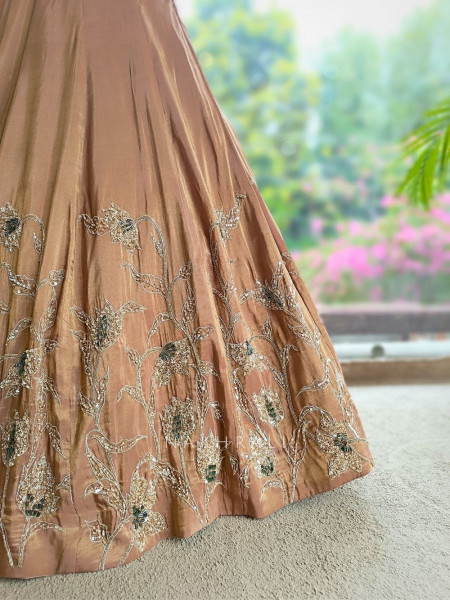 Shanaya Brown Indo Western Lehenga Set with Cut Dana Work