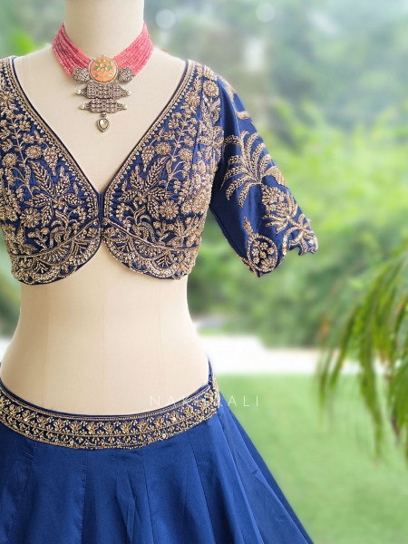 Oasis Royal Blue Silk Satin Lehenga