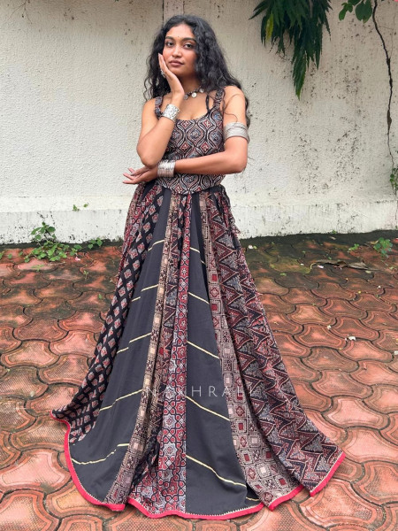 Tribal Black Mandala Flared Skirt