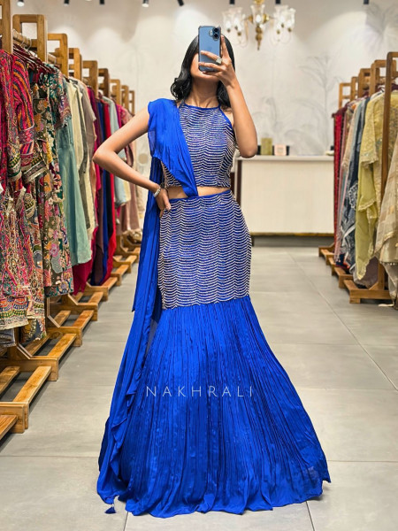 Rihana Blue Mermaid Indo Western Lehenga with Bead Work