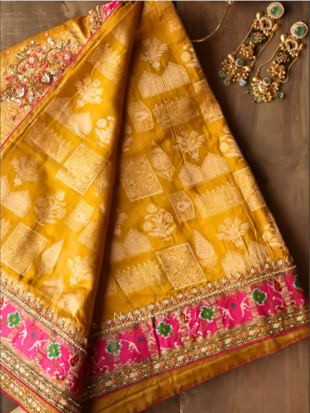 Samriddhi Mustard Saree with Embroidery & Readymade Blouse