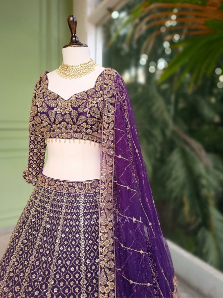 Rivanya Purple Embroidered Lehenga Set