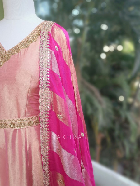 Virelle Pink Silk Anarkali Suit Set with Zari and Sequin Work