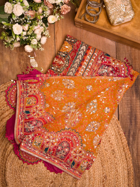 Nakkashi Magenta Bridal Sequin Zari Saree with Ready Blouse