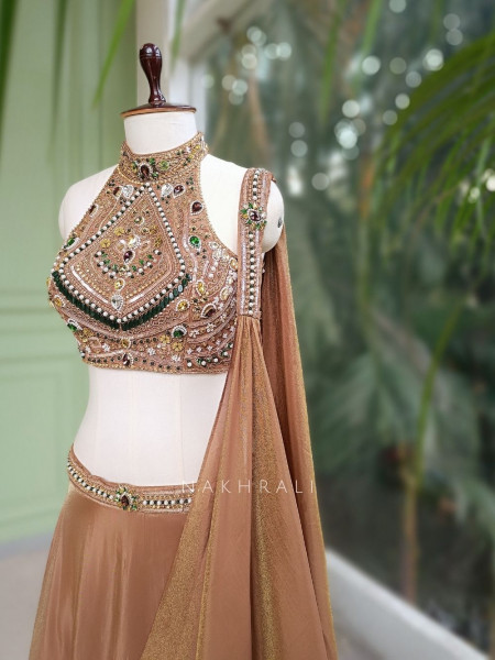 Kairava Brown Zari and Bead Embellished Lehenga Set